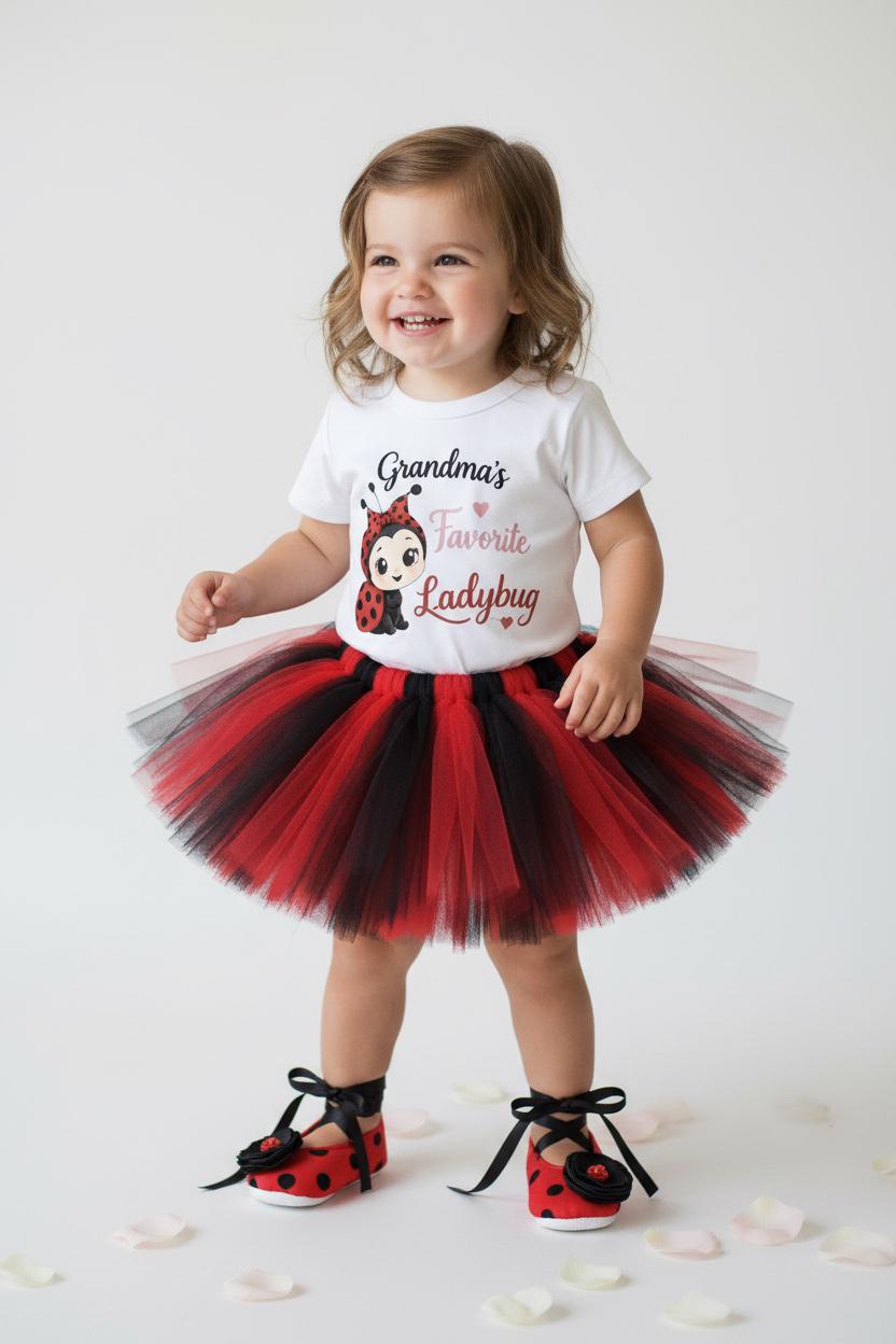 Grandma's Favorite Ladybug Outfit, Ladybug Birthday Outfit Girl, Red Black Tutu Set, Baby Girl Cake Smash Outfit, Granddaughter Gift