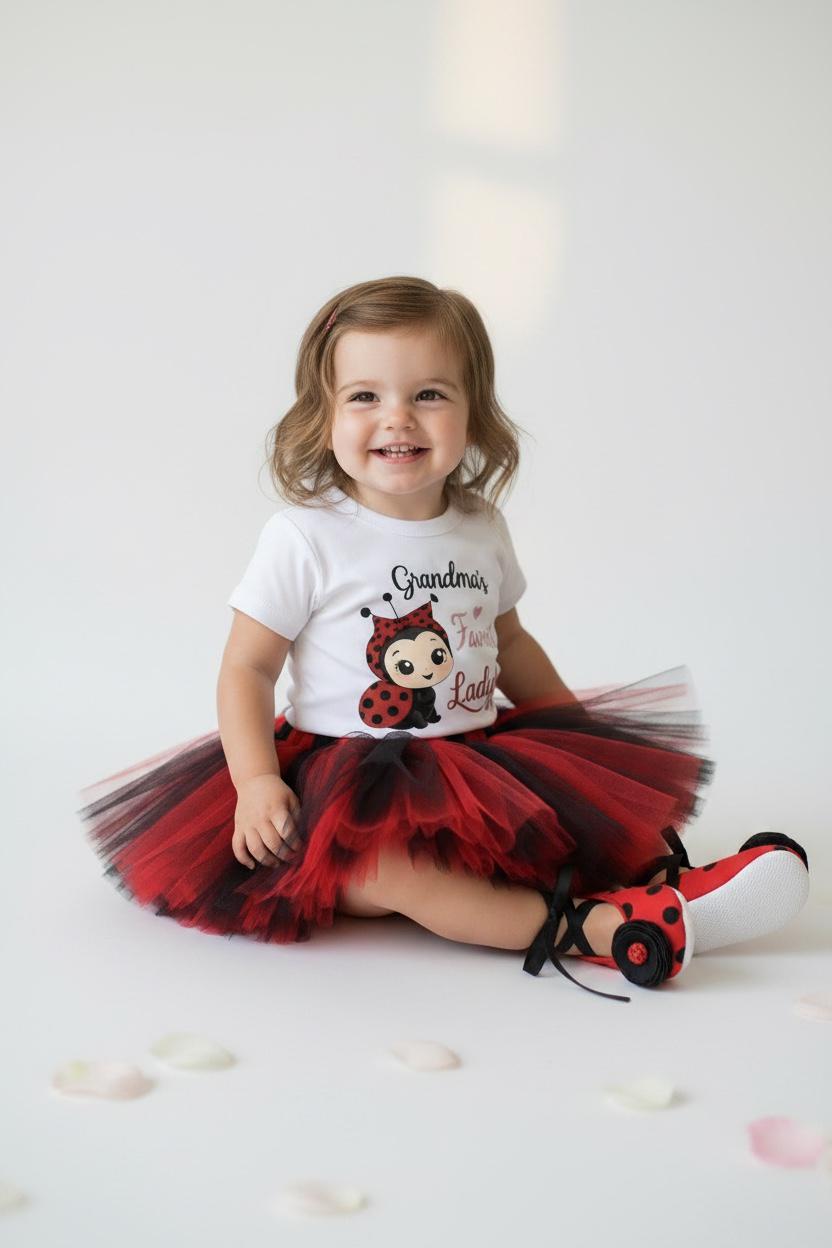 Grandma's Favorite Ladybug Outfit, Ladybug Birthday Outfit Girl, Red Black Tutu Set, Baby Girl Cake Smash Outfit, Granddaughter Gift