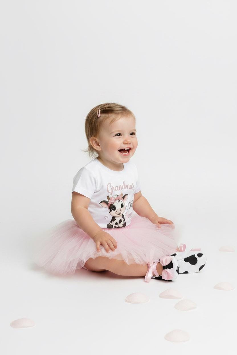 Grandma's Udderly Favorite Outfit, Cow Outfit Girl, Cow Print Baby Outfit, Pink Tutu Set, Baby Girl, Grandma Gift